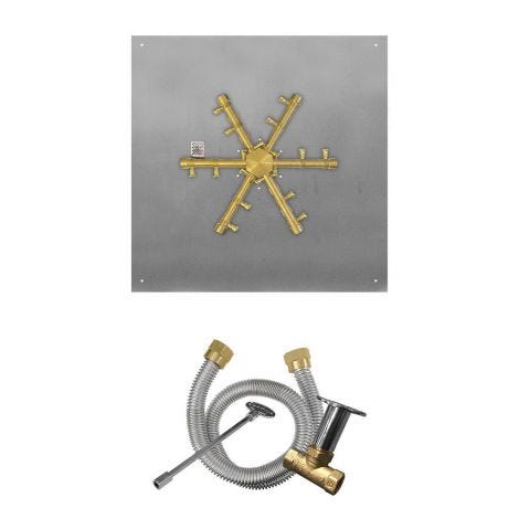 Firegear Pro Series Match Light Ignition Gas Fire Pit Burner Kit with Square Flat Pan & Brass Burning Spur