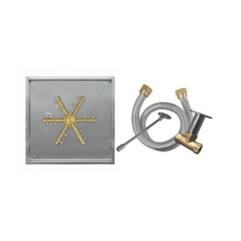 Firegear Pro Match Throw Ignition Gas Fire Pit Burner Kit w/ Square Drop-In Pan
