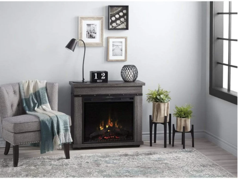 Morgan Electric Fireplace Mantel, Charcoal Oak, with log firebox 