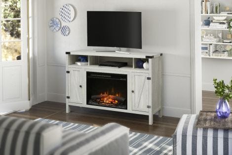 Dimplex Sadie Media Console Electric Fireplace - TV Stand in Silver Elm finish, paired with a 23" Electric Fireplace 